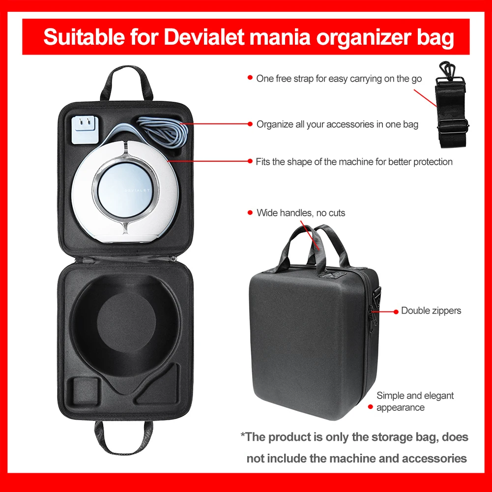 Speaker Carrying Case Pouch EVA Storage Bag Travel Case with Straps Waterproof Protective Bag for Devialet Mania Outdoor Speaker