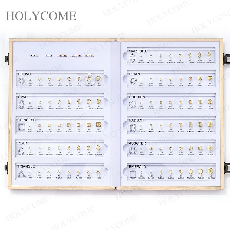 Updated Free Custom LOGO Kit Fancy Shapes CZ Diamond Carat Chart Comparison Set Reference White Pink Yellow Gemstone Selectable