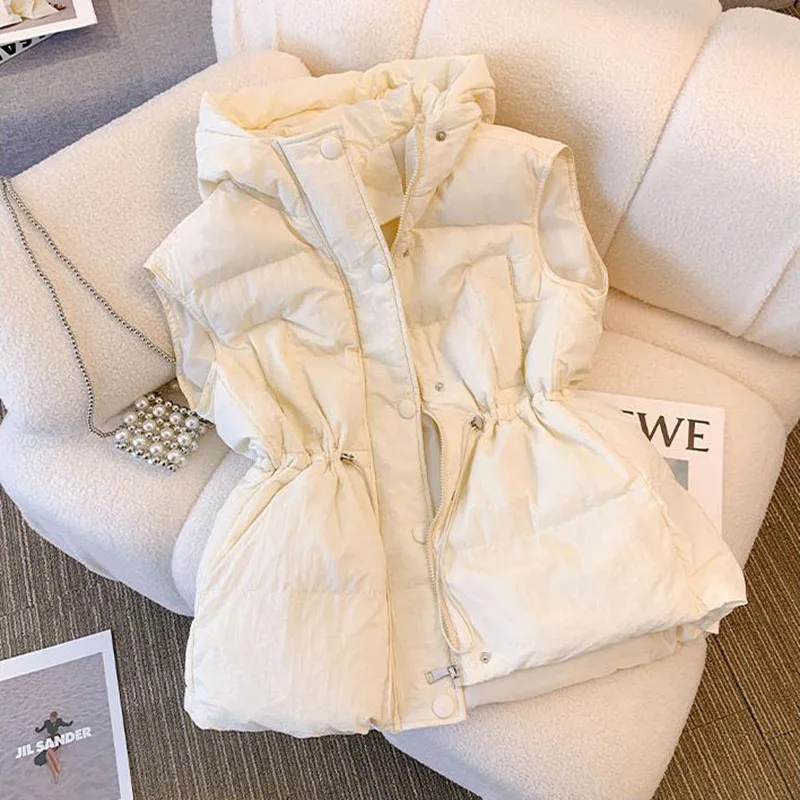 

Winter Sleeveless Jacket Female Hooded Down Vest Coat 2025 New Down Cotton Waistcoat Ultra Light Winderproof Outwear