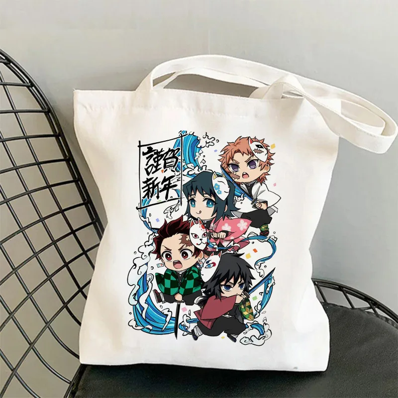 Fashion Demon Slayer Anime Printing Ladies Handbag Canvas Casual Shoulder Bag Eco Large Capacity Shopping Bag Schoolbag