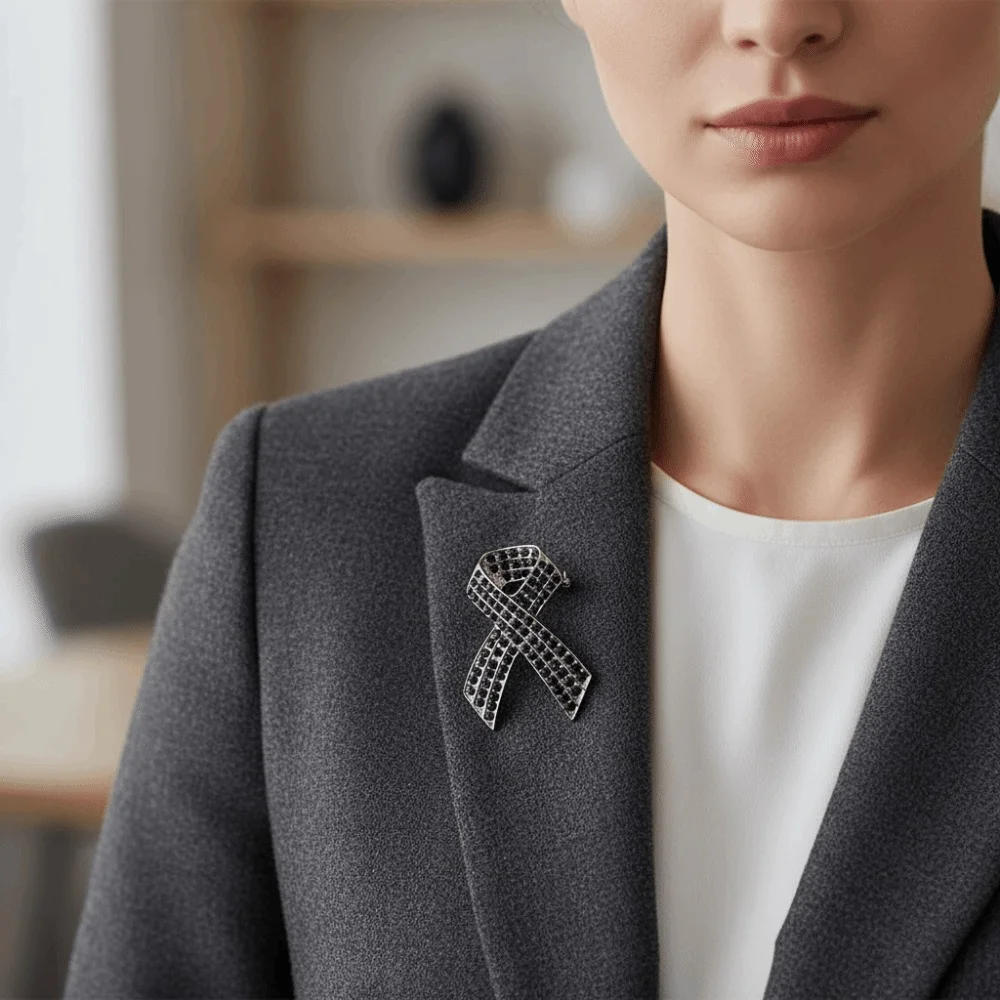 Rhinestone Crystal Black Ribbon Pin Awareness Skin Cancer Funerals Memorial Pin Breast Cancer Melanoma Cancer