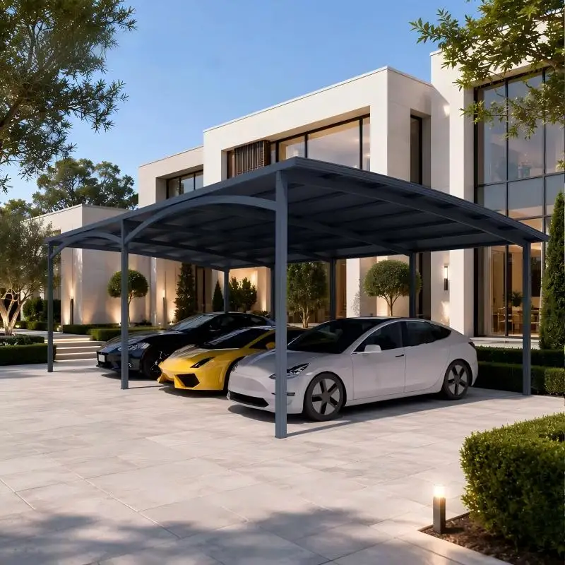 Customizable Lean-To Aluminum Carport Single-Side Parking Canopy Polycarbonate Roof UV Protection Heat Insulation Patio Shelter