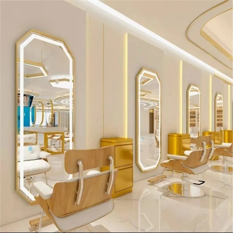 Modern Wall Mounted Touch Screen Hairdressing Mirrors Luxury Hair Salon Furniture Barber Shop Mirror Station with Led Light