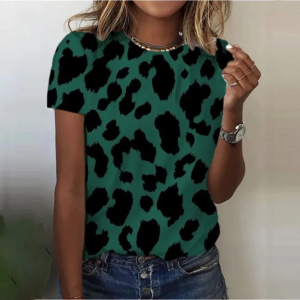 Enthusiasm Hot Sexy Animal Leopard Texture 3D Painting Lady's T-shirts 2024 Fashion Tend  Street Casual Style Women's clothing