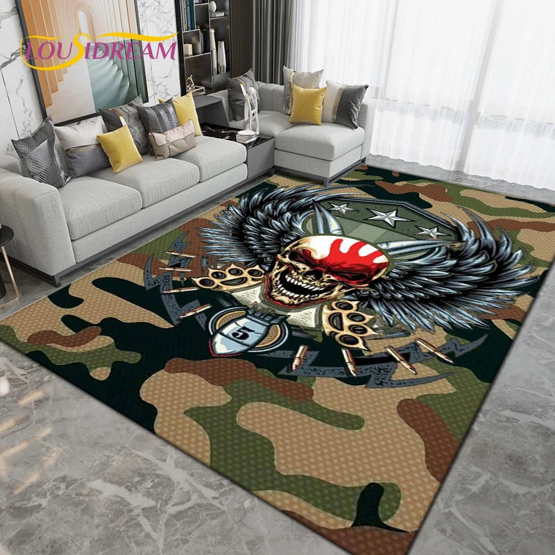 Military Camouflage Navy Skull Carpets for Living Room Bedroom,Outdoor Camping Rugs,Doormat Kitchen Bathroom Non-slip Floor Mats