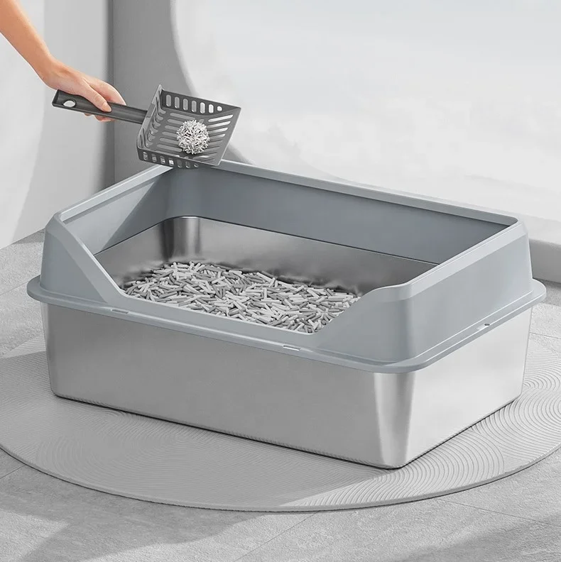China Factory Wholesale Feline Waste Container Cat Toilet Pan Cat Stainless Steel  Box