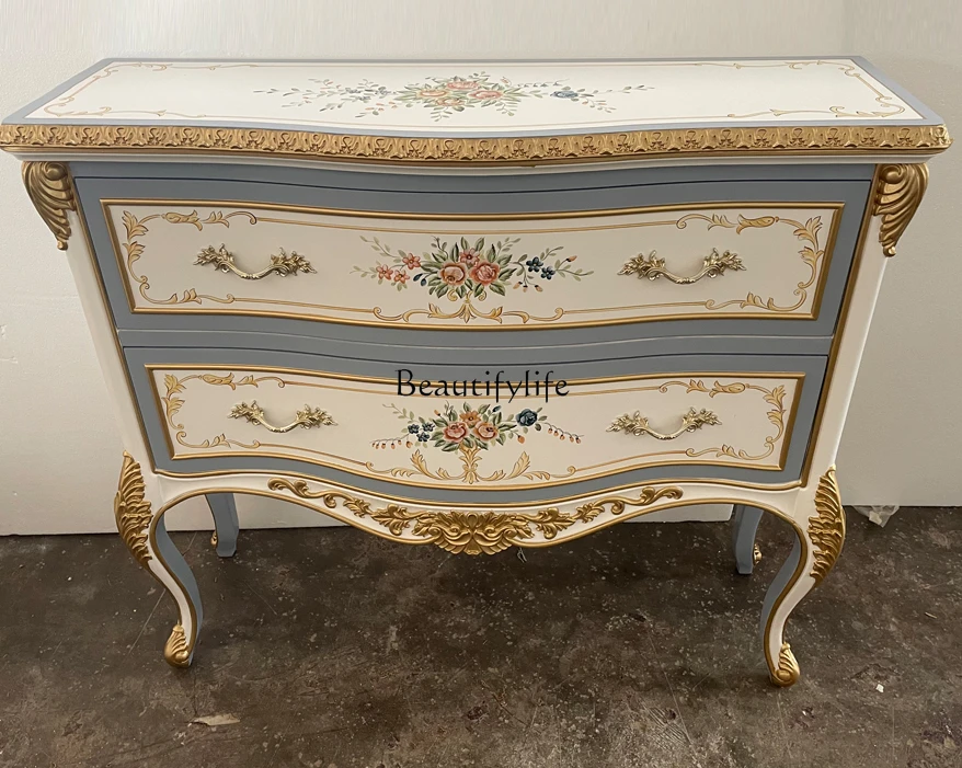 Retro French Entrance Cabinet Wall Painted Light Luxury Aisle Chest of Drawers