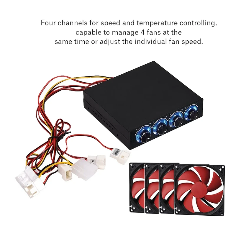 مروحة الكمبيوتر السرعة والتحكم في درجة الحرارة ، والحد من الحرارة للكمبيوتر مع الصمام الأزرق ، 4 قنوات