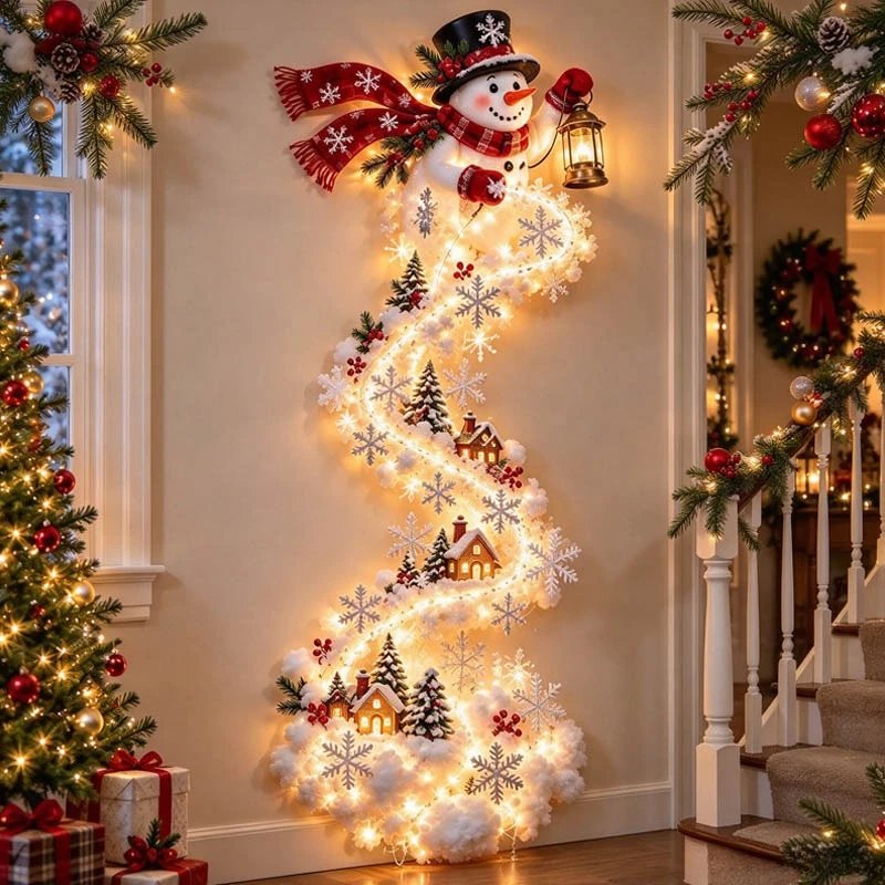 LED Christmas Magic Trail Wall Light Cascading Holiday Decor Warm White Glow Space Saving Easy Wall Placement Home Room Use Xmas