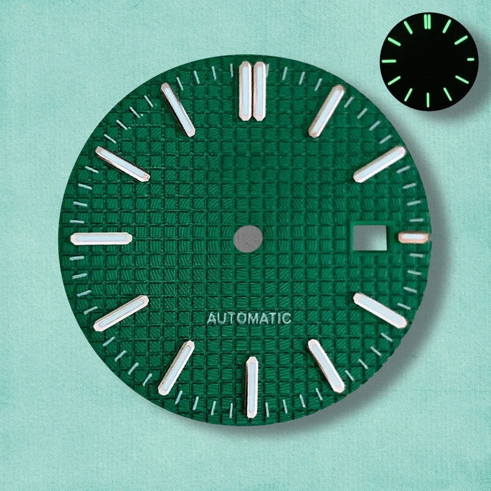 31.8 مللي متر S شعار البلوط الهاتفي صالح NH35 الحركة التلقائية الأخضر مضيئة ساعة عالية الجودة تعديل الملحقات #4