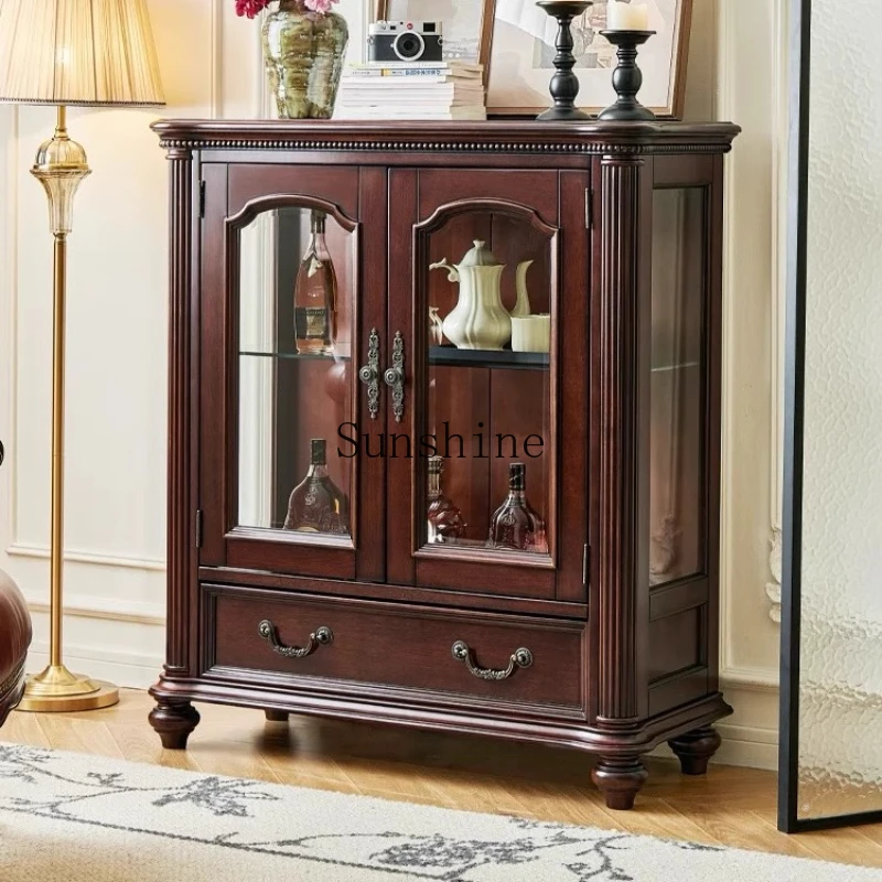 

American solid wood retro living room display dining room side cabinet against the wall display storage