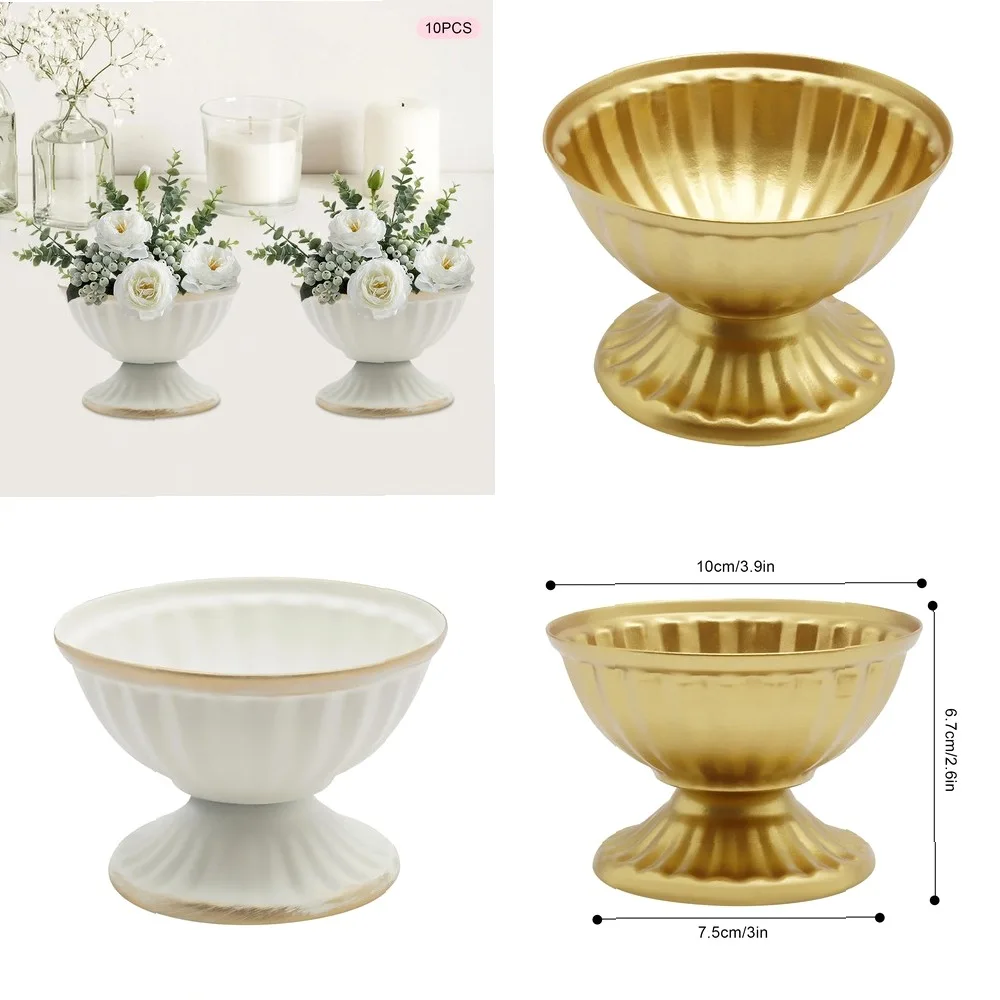 10PCS Mini Metal Vase Set, White & Gold Flower Arrangement Containers for Home Wedding Decor