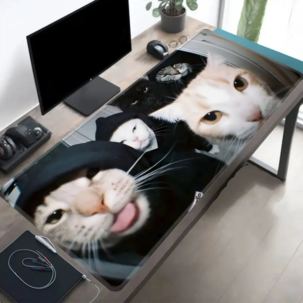 

Крупный нескользящий коврик для мыши Cool Hoodie Cats Gang, забавный игровой декор в стиле мемов