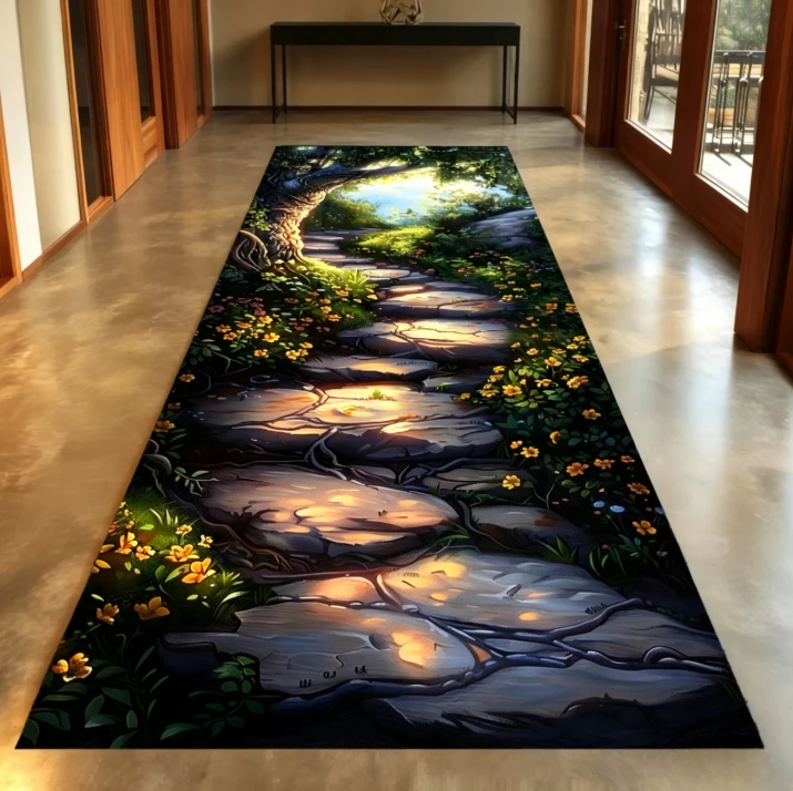 2D Hallway Kitchen Runner Rug Optical Illusion River Print Non Slip Long Runner Rug Washable Floor Carpet for Hallway Entryway
