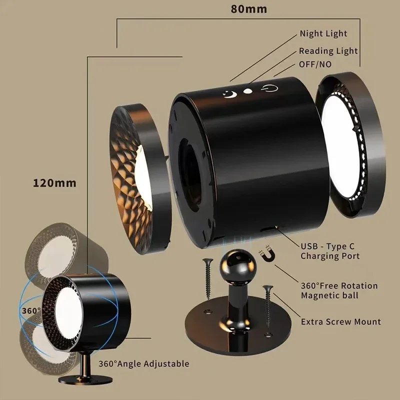 Led Double Head Wall Lamp Touch Control Remote 360 Rotatable USB Recharge Wireless Portable Night Light For Bedroom Reading Lamp - view 6