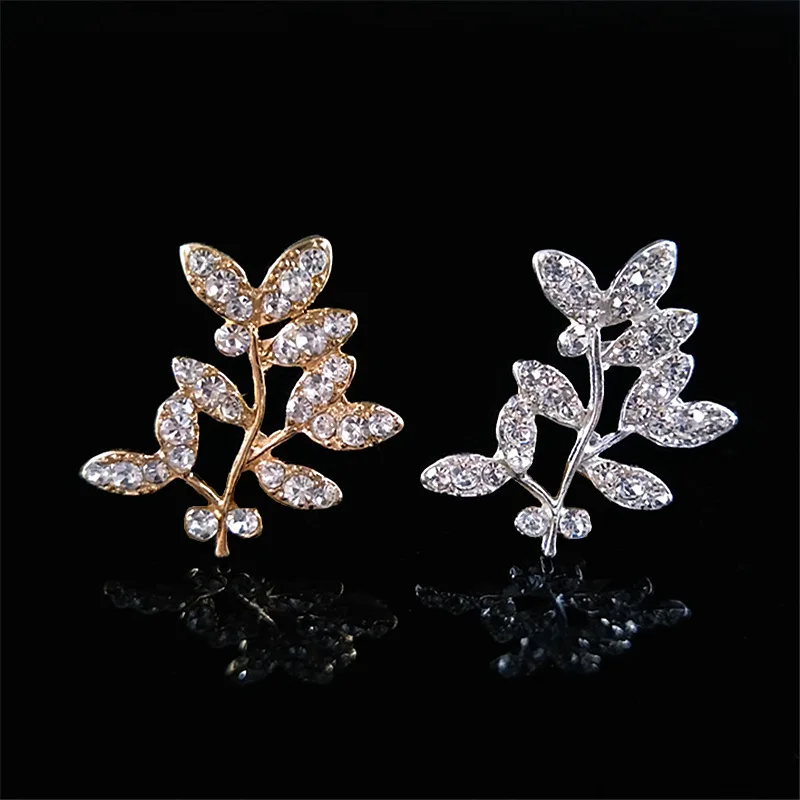 10 Pcs/Lot Tree branch Leaves Flower Gold Or Silver Rhinestone Buttons Flatback Embellishment Button For DIY Hair Accessories