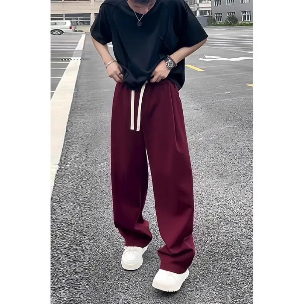 Scimitar Red Wide Leg Pants Men's Long Pants Loose Casual Straight Invisible Open Crotch Outdoor Sex Slacks Trend Sweatpants
