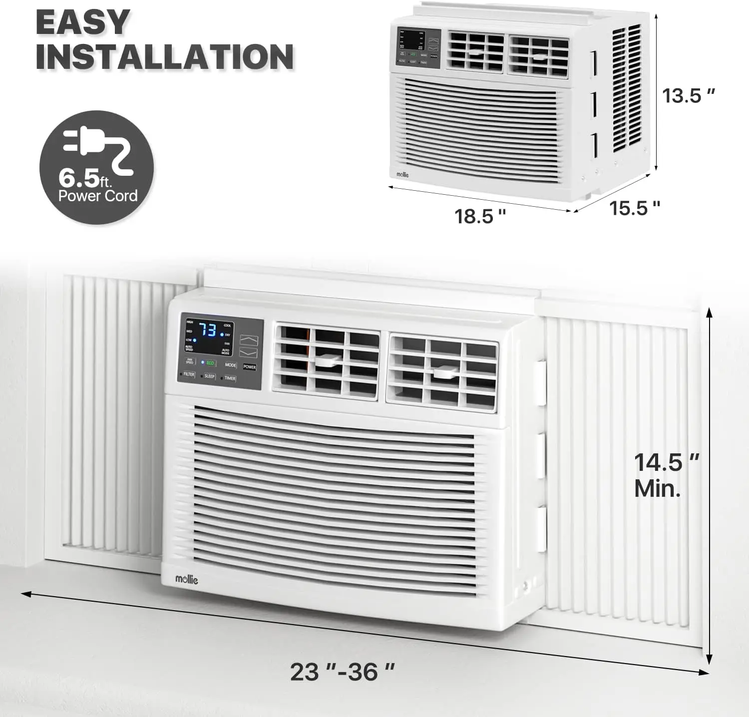 Window Air Conditioner, ac window unit with Remote & Washable Filter, Dehumidifier, Fan, Cools Up to 350 Square