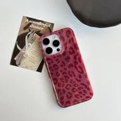 Fashion Chic Wine Red Leopard Print Lucky Color Fine Flash Glacial Texture Cover Case for iPhone 12 13 14 15 16 17 Pro Max
