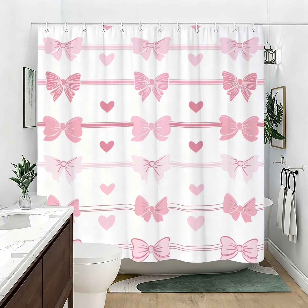 Printed Polyester Shower Curtain - Stylish Bathroom Decorative Curtain, Chic Bathtub Partition Polyester For Home