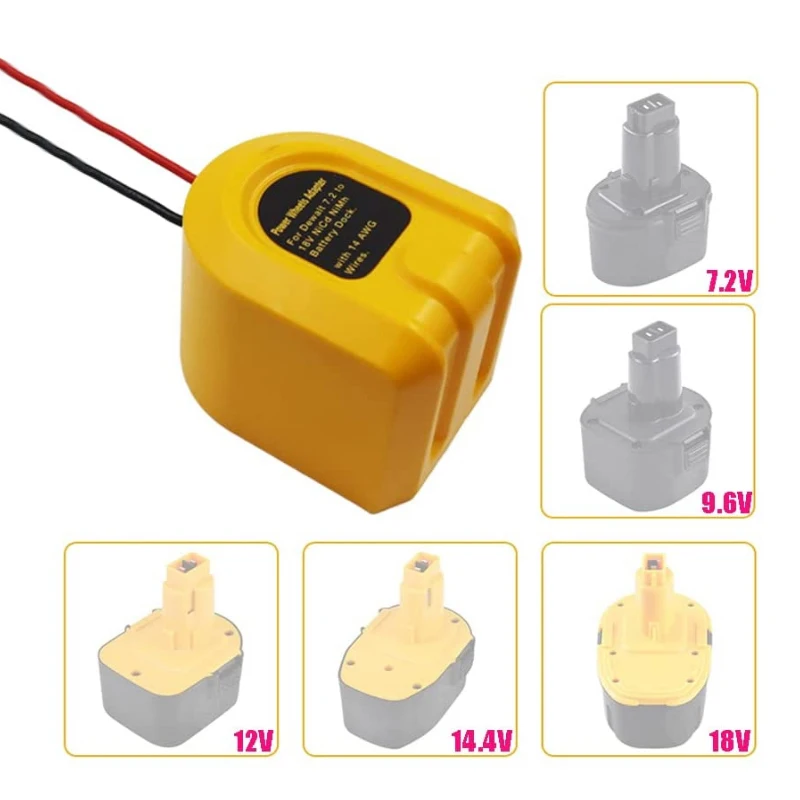 Power Wheels Adapter for Dewalt 18V 14.4V 12V 9.6V 7.2V XRP NiCd NiMh Battery Dock DIY Power Connertor Adapter with 14 AWG Wire