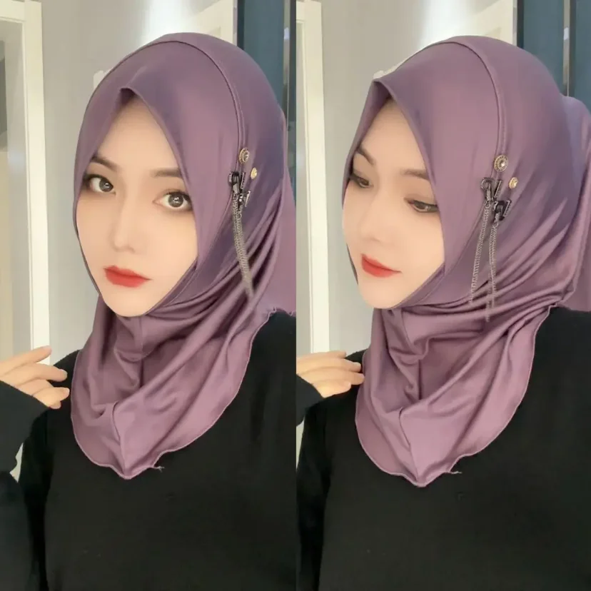 Muslim Woman Plain Casual Cover Hijab Instant Cap