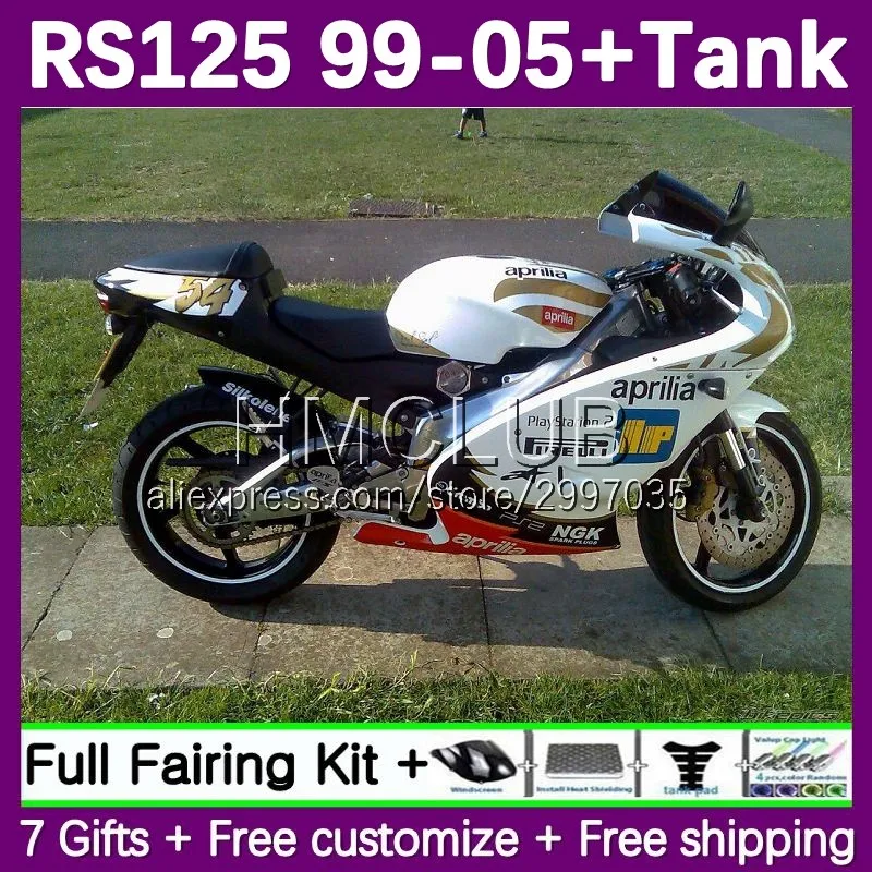 Fairing For Aprilia RS125R RS 125 R RR RS4 RS125 99 00 01 02 03 04 05 76No.26 RS-125 1999 2000 2001 2002 2003 2005 White golden