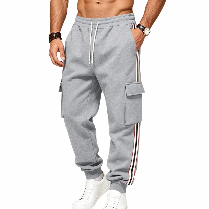 European and American winter heavy velvet warm household sports tooling contrasting color webbing loose casual sweatpants men