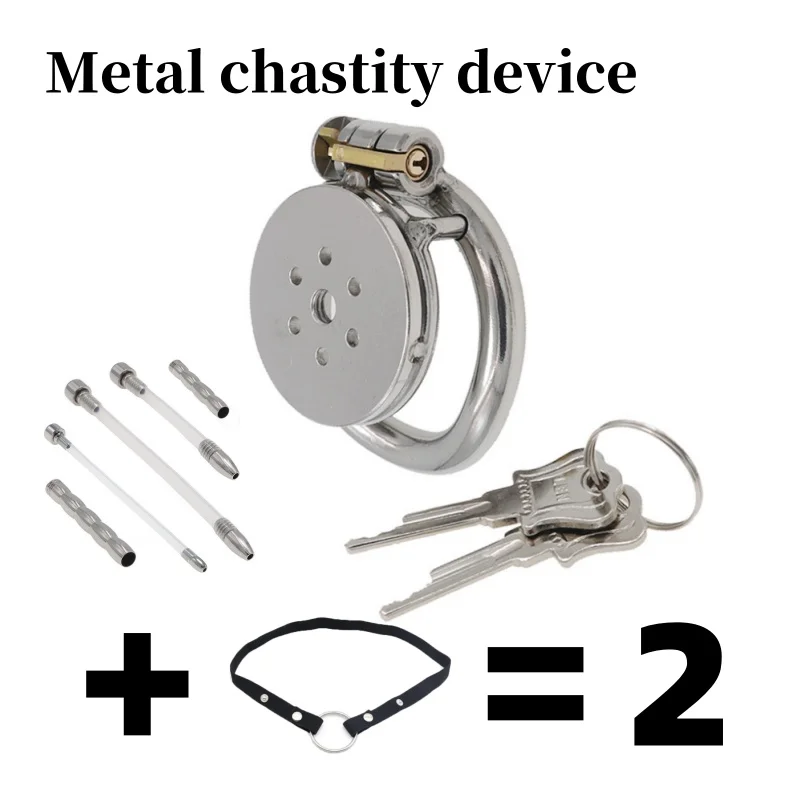 Hot Sale Male Metal Chastity Device Flat Penis Lock Abstinence Cock Cage Optional Silicone/Metal Catheter Fixed Belt Sex Toys 18