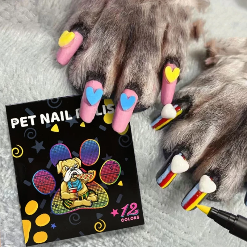 Juego bolígrafos para esmalte uñas para mascotas, 12 colores, esmalte uñas para perros a base agua secado rápido