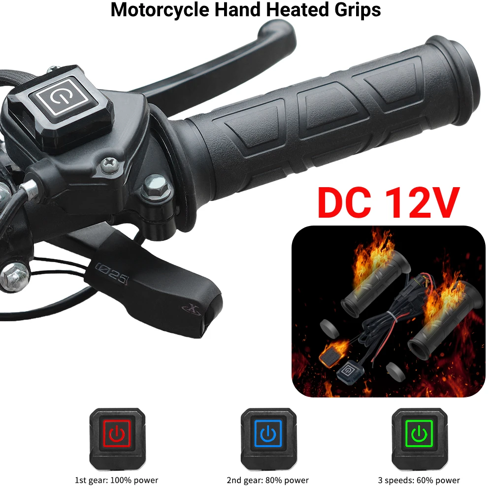 Motorcycle Hand Heated Grips DC 12V ATV 3 Gear Smart Temperature Control Handlebar Hand Warmer Waterproof Electric Heated Grips