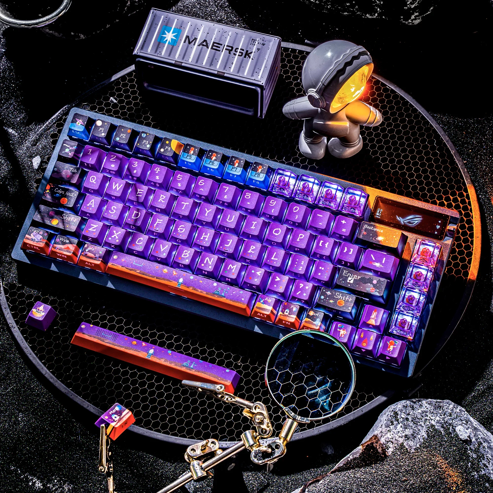 135Keys Purple Keycaps Unknown Starry Sky Cherry Pbt Pc2.25/2.7587U Space Bar Translucent Side Engraved Alice Layout Keycaps