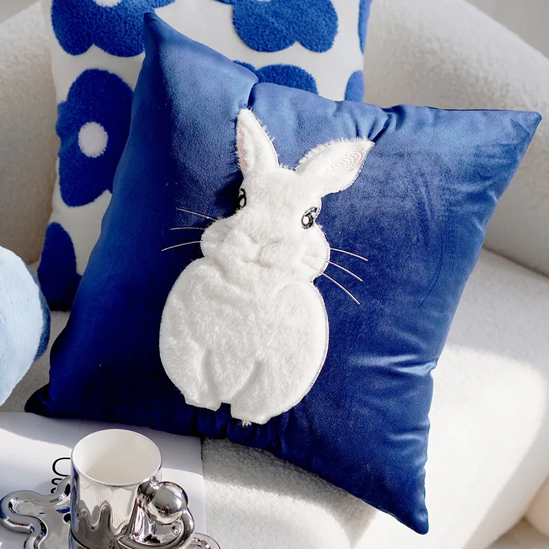 45x45CM Blue Cute Throw Pillow Cover Light Luxury Nordic Flower Sofa Cushion Waist Cover Home Decorative Pillowcase