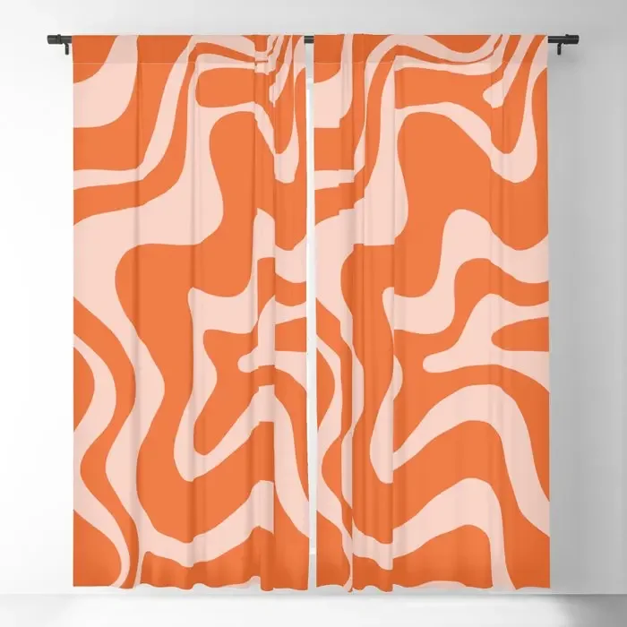 Orange and Pale Pink Retro Swirls Blackout Curtains 3D Print Window Curtains for Bedroom Living Room Decor Window Treatments