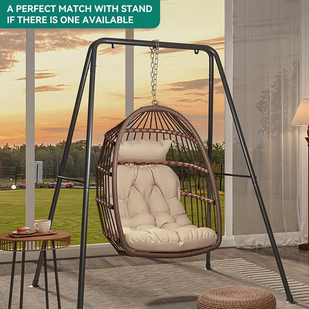 Hanging Egg Chair Swing Chair Outdoor Patio Wicker Chair Swing Hammock Egg Chairs with Cushion 330lbs for Patio, Bedroom