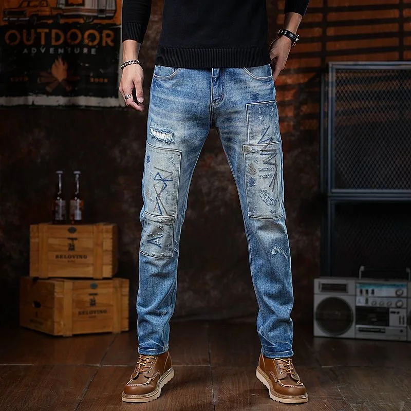 

Spring and Autumn New Fashion Trend American Retro Straight Leg Jeans Men's Casual Sports High-Quality Denim Pants 28-36