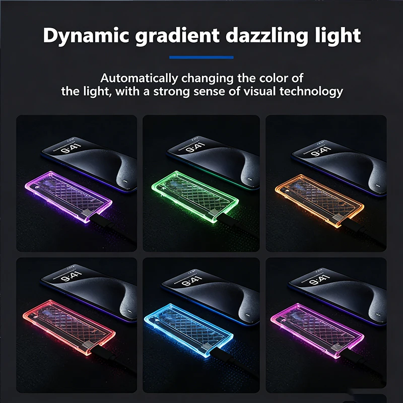 M.2 NVME/NGFF Dual Protocol SSD Enclosure Transparent Hard Drive Case USB3.2 Type C RGB Light 10Gbps Enclosure SATA SSD Adapter
