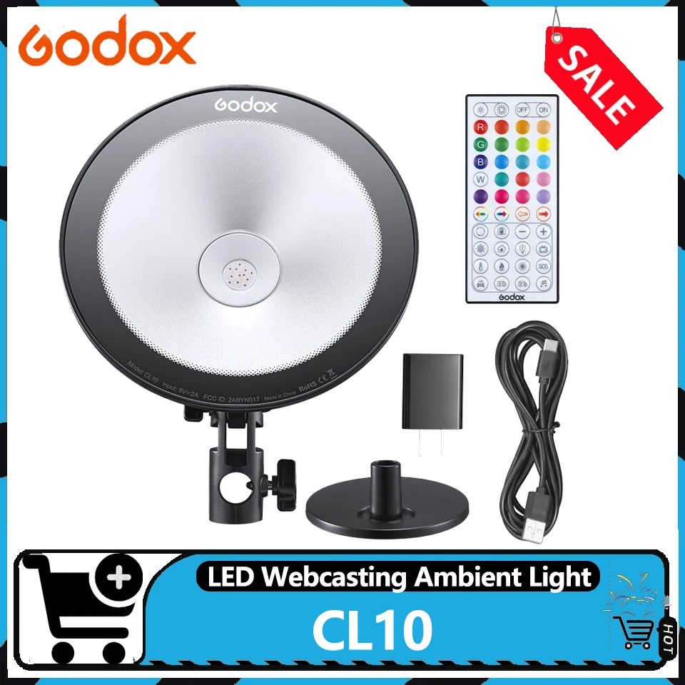 

Светодиодный RGB-осветитель Godox CL10 10W с беспроводным пультом управления для веб-трансляций и создания атмосферы, встроенные 39 специальных эффектов