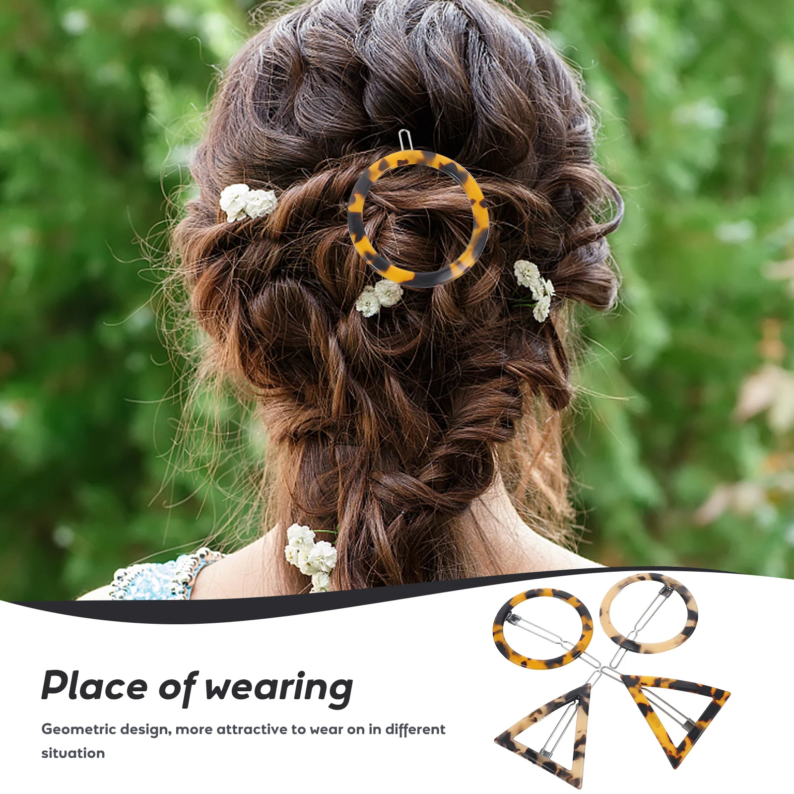 

4Pcs Acrylic Leopard Hairpin Geometric Hair Clip Triangular Round Style Attractive Hairpins for Weddings Party Gift