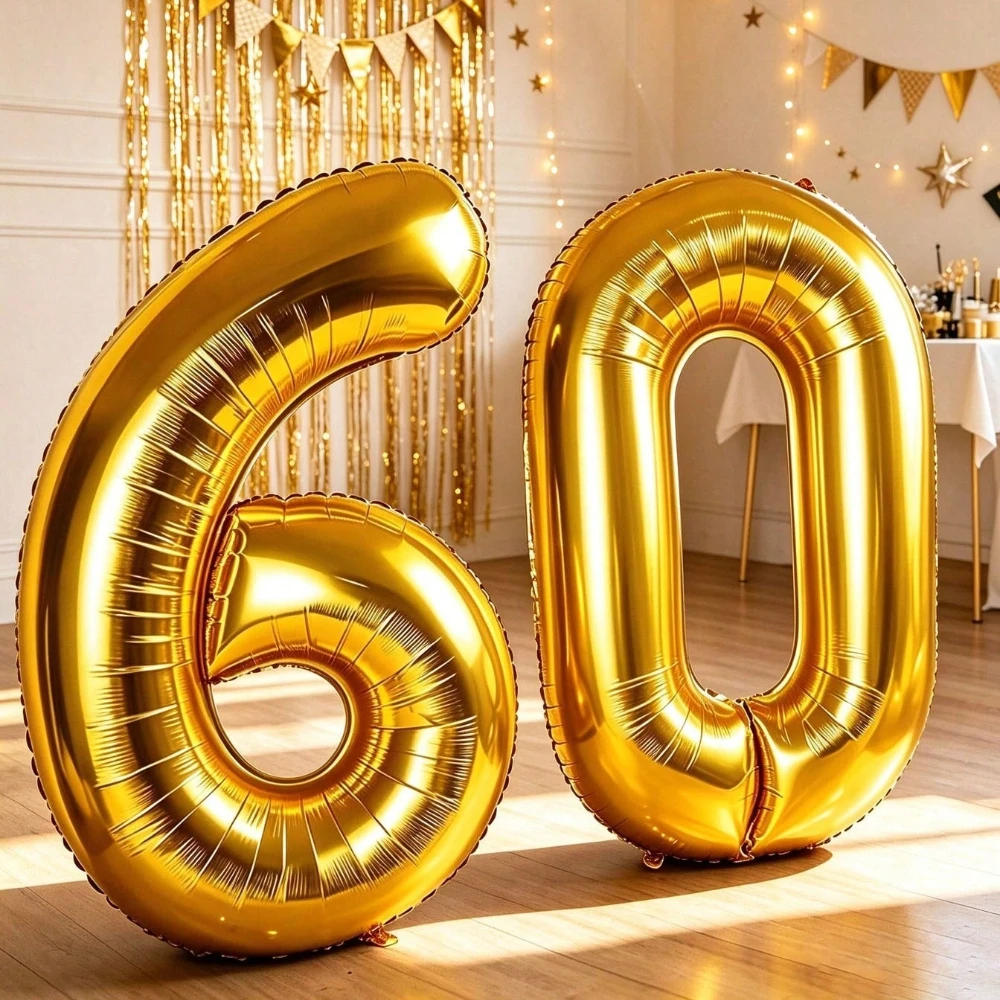 32inch Gold Number 60 Foil Balloon 60th Birthday Anniversary Party Decoration Air Helium Globos Figure Balloons Party Supply