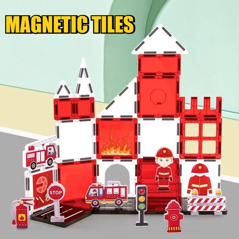 Kreatywna, kolorowa magnetyczna tablica okienna DIY z motywem księżniczki, strażaka, policji, magnetyczne klocki do składania, zabawka-puzzle, prezent dla dziecka.