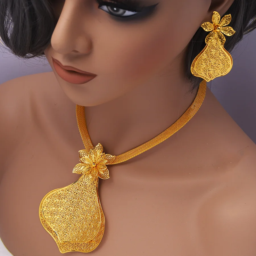 

Sunnice Trendy Dubai Women's 2in1 Copper Alloy 18K Gold Plated Wedding Party Set