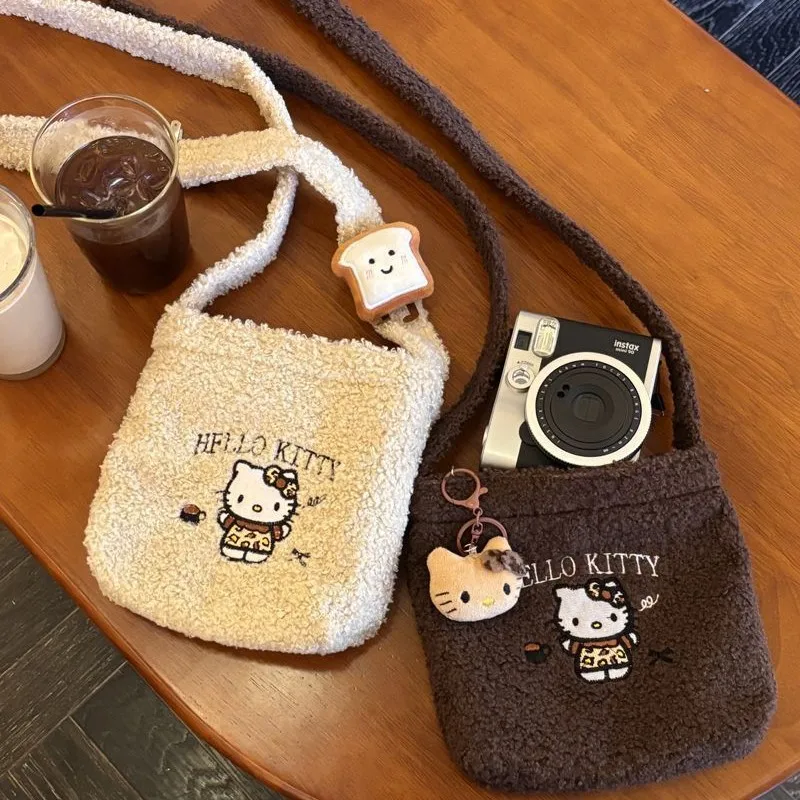 

KT Cat Crossbody Bag Cartoon Cute Character Embroidery Plush Women Fashion Handheld Versatile Small Bag for Going Out Portable