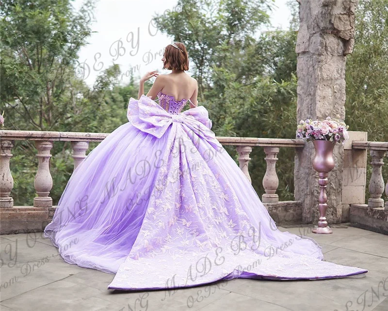 Kanovaren Lavendel Liefje Quinceanera Jurken Baljurk Applique Kanten Kralen Party Prinses Sweet 16 Jurk Tule Vestidos De 15