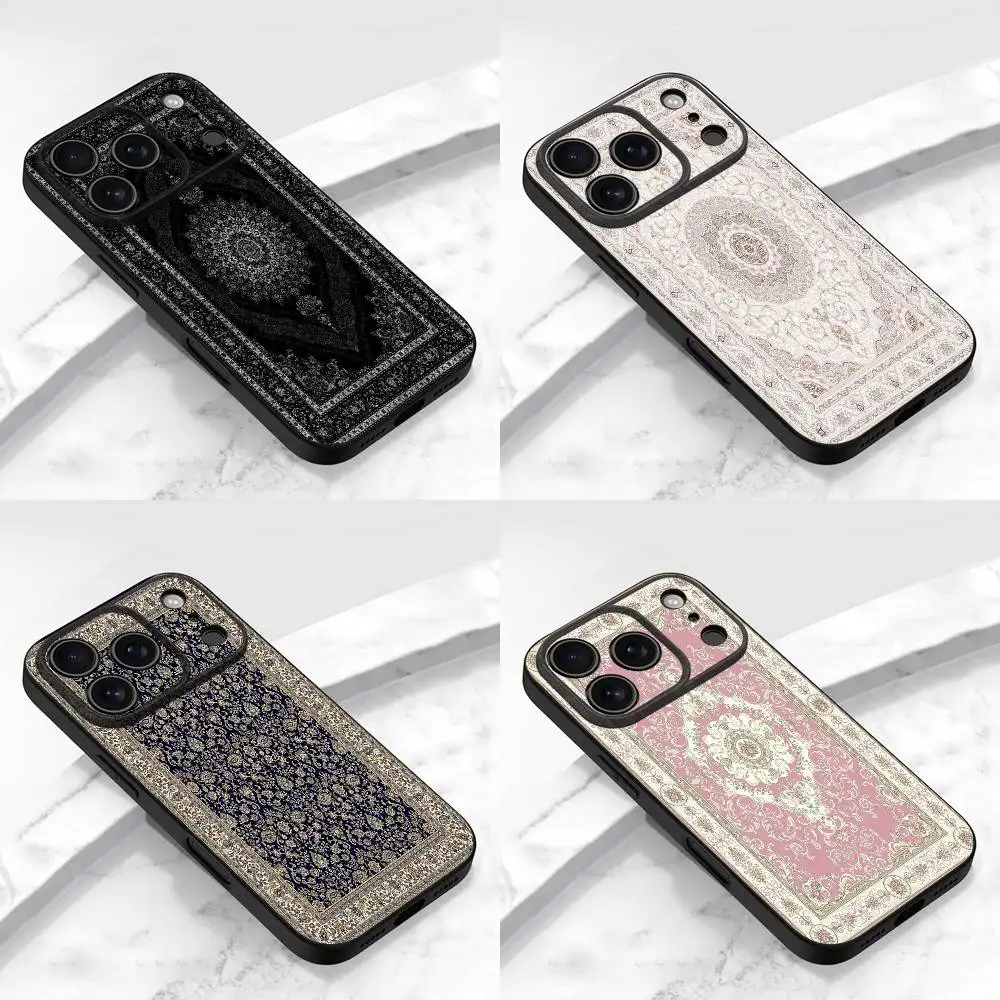 

Persian Carpet Floral Pattern Arab Phone Case For iPhone 17,16,15,14,13,12,11,Pro,Max,Plus,E,Air,Mini Protective Black Cover