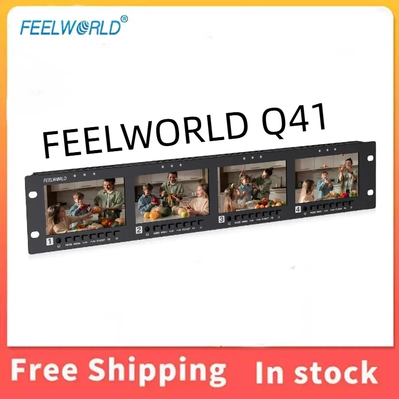 FEELWORLD Q41 Four Screen Rack Monitor 350nit 3D LUT Waveform Vector Scope False Color Focus Assist For Live Studio OB Van