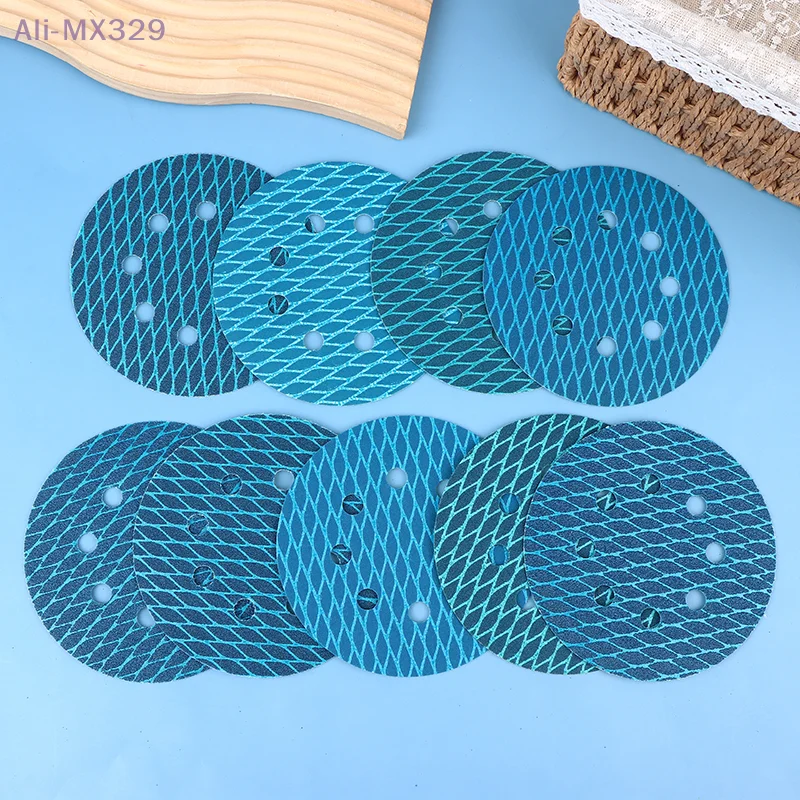 {MX329} 10 قطع أقراص صنفرة على شكل معين مقاس 5 بوصات و8 فتحات مع دعم لاصق 60-400 ورق صنفرة للنجارة #1