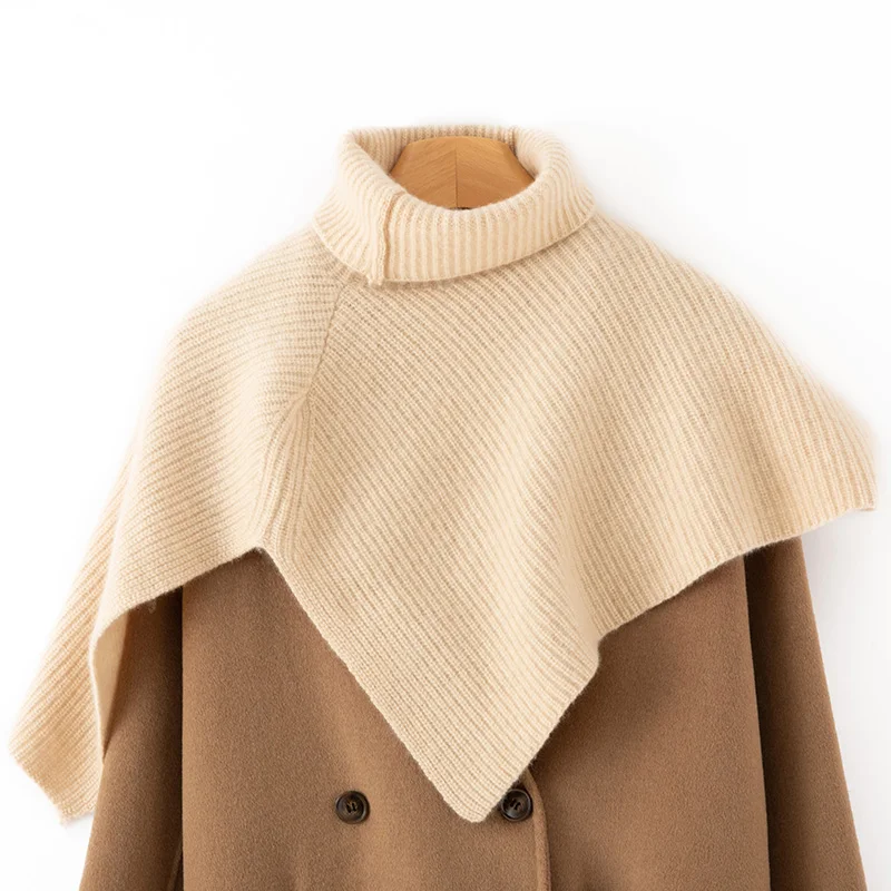 

100% Cashmere Shawl Women – Winter Warm Knitted Wrap with Collar, Soft Elegant Poncho Scarf for Shoulder & Neck Warmth Winter