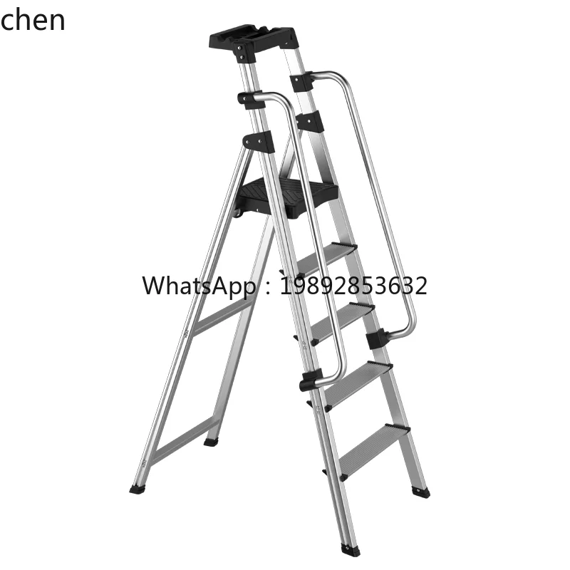 سلم منزلي داخلي قابل للطي من الألومنيوم سلم تلسكوبي سميك على شكل حرف A أربع خطوات هندسية #3