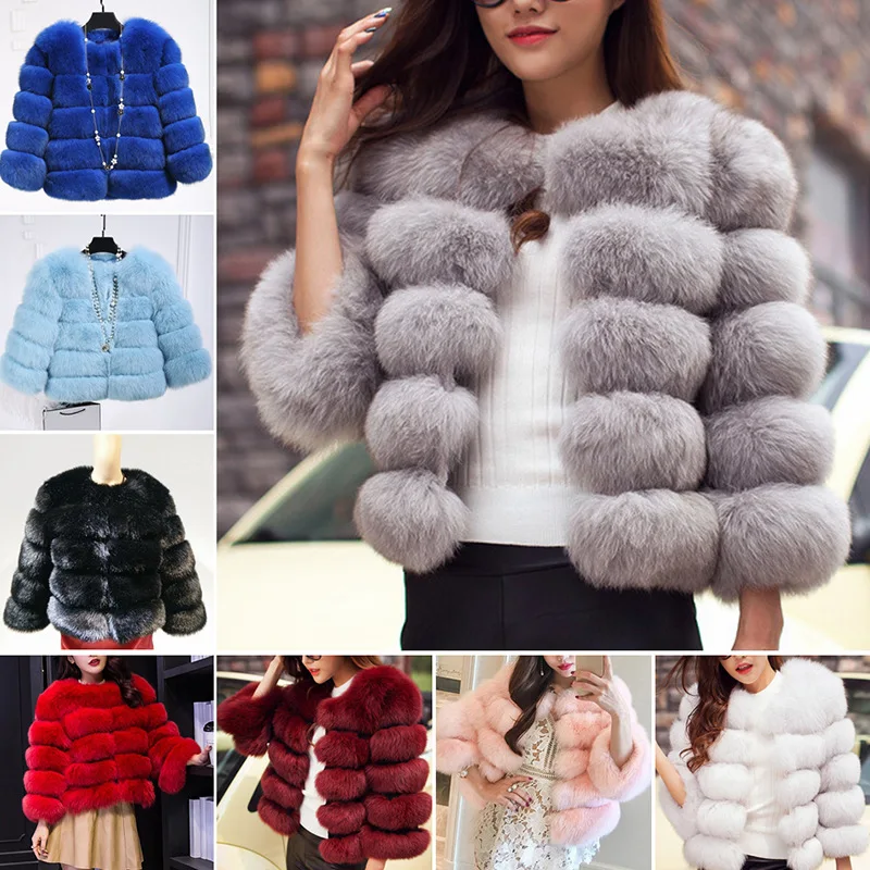 Faux Fox Fur Short Jackets Women Long Sleeve Slim Fit Thick Warm Outerwear Y2k Streetwear Round Neck Open Stitch Elegant Work